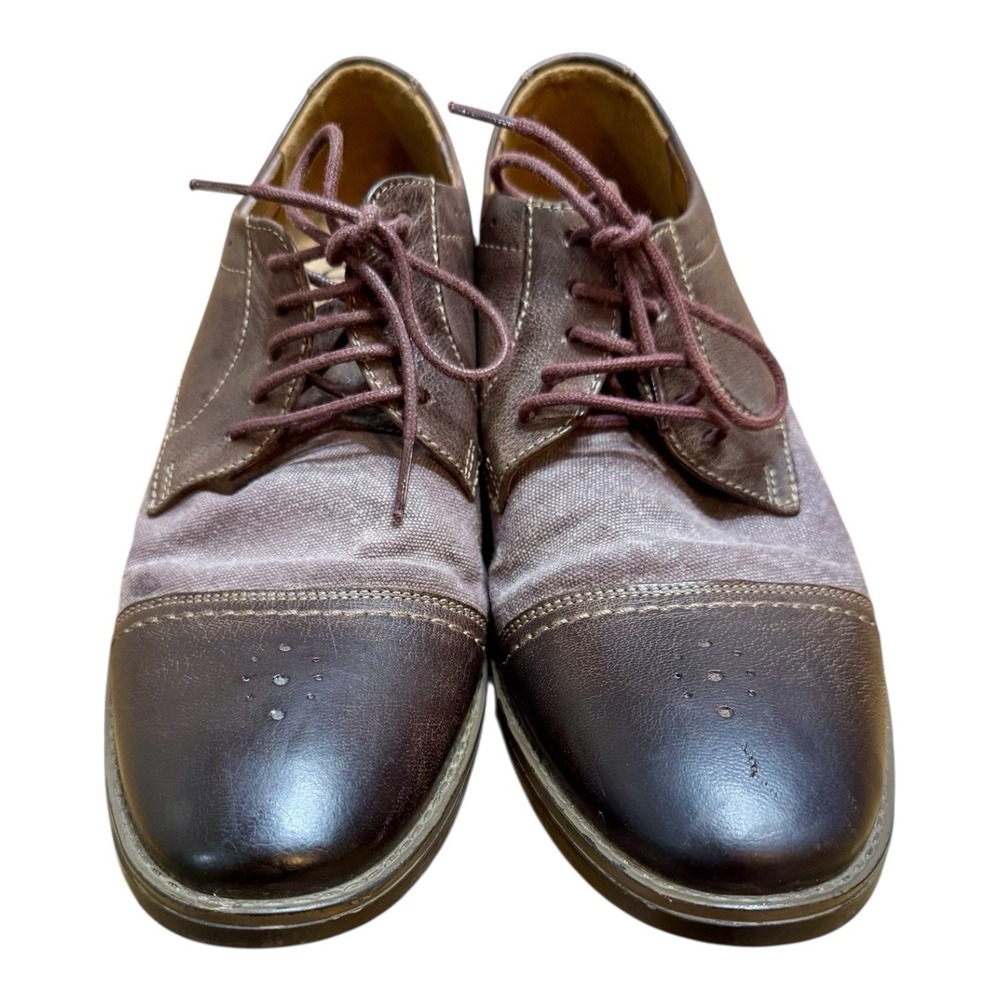 Clarks Collection Men's Size 9.5 Ortholite Brown Leather/Canvas Oxford Shoe - Picture 4 of 8